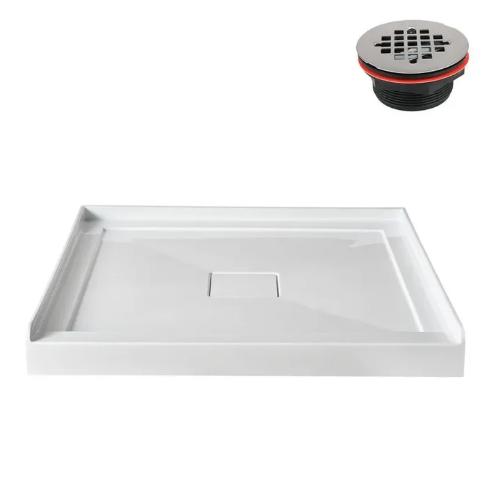GB-630-524 36 in. x 36 in. Alcove Acrylic Shower Pan Base in Glossy White with Center Drain, Drain Included