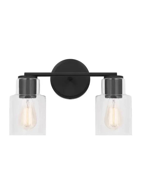 Generation Lighting Sayward Transitional 2-Light Bath Vanity Wall Sconce In Midnight Black Finish With Clear Glass Shades (DJV1002MBK)