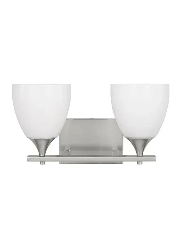 Generation Lighting Toffino Modern 2-Light Bath Vanity Wall Sconce In Brushed Steel Silver Finish With Milk Glass Shades (DJV1022BS)