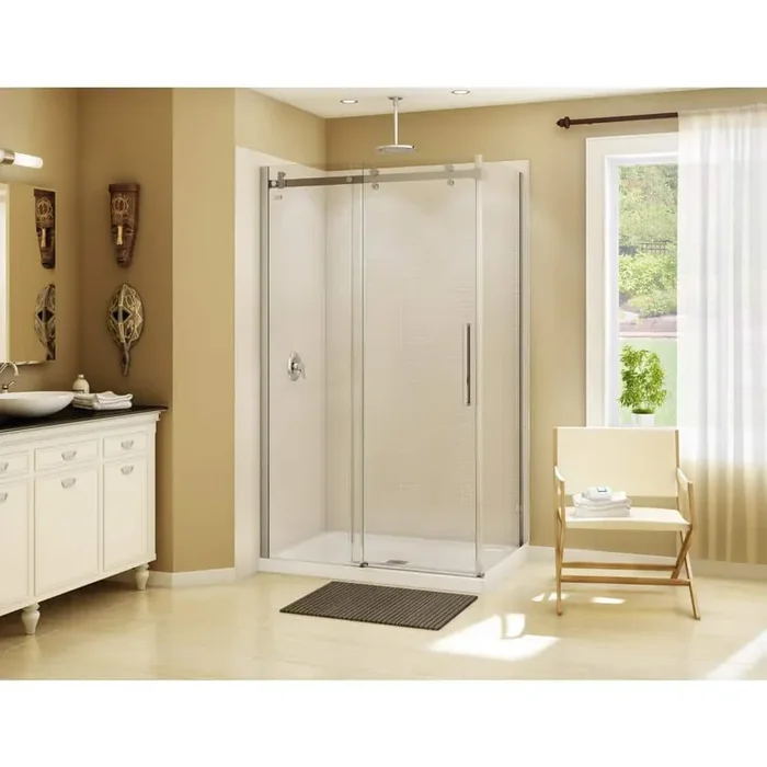 Halo 34 in. x 48 in. x 79 in. Frameless Corner Sliding Shower Enclosure in Chrome