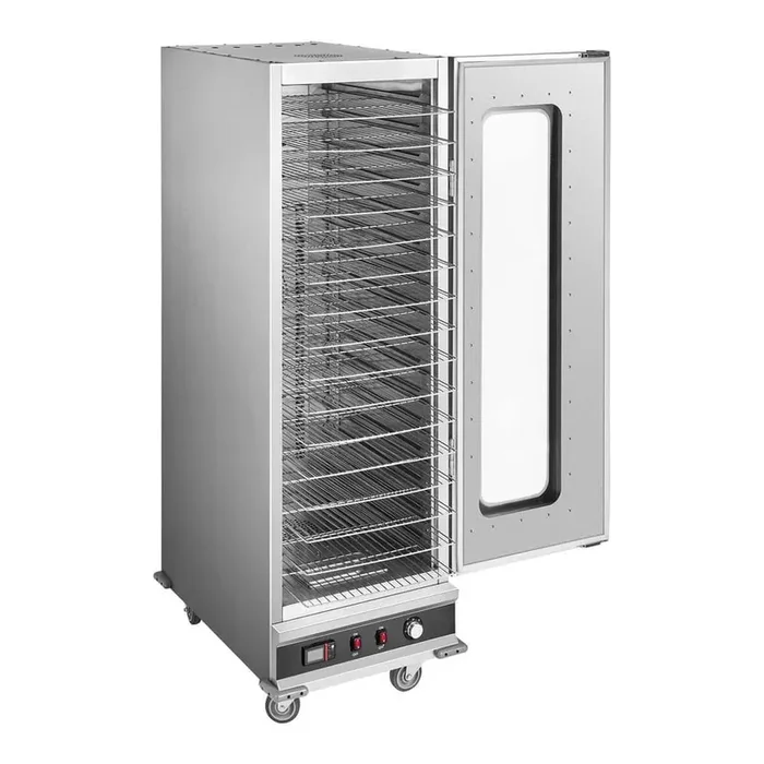 Hot Box Food Warmer, 16-Tier Large with Water Tray, Glass Single-Door, Adjustable Shelves, Stainless Steel Buffet Server