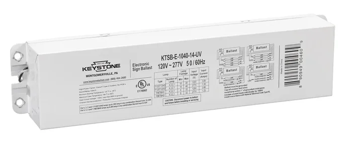 Keystone Electronic Sign Ballast 10-40 Feet 1-4 Lamps 120-277V Revised Wiring (KTSB-E-1040-14-UV /A)