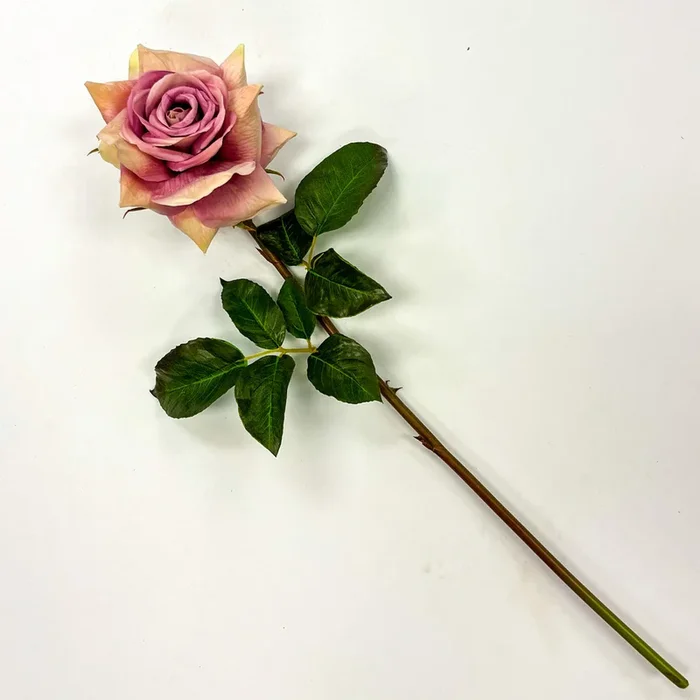 Lavender Pink Open Dutchess Rose Bloom Short Stem Faux Floral Spray – 21″