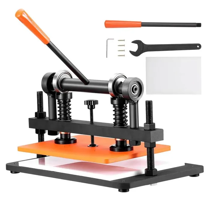Leather Cutting Machine, 14.2 x 10.2 in. Manual Dies Cutter, 0.47 in. Pressure Stroke Embossing Plate, Dual Guide Shafts