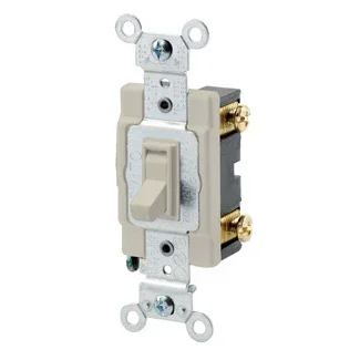 Leviton 20 Amp 120/277V Toggle Framed Single-Pole AC Quiet Switch Commercial Spec Grade Grounding Side Wired Ivory (54521-2I)