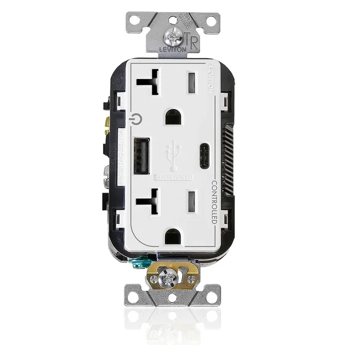 Leviton 20A Marked Controlled USB AC Receptacle White (T5833-2W)