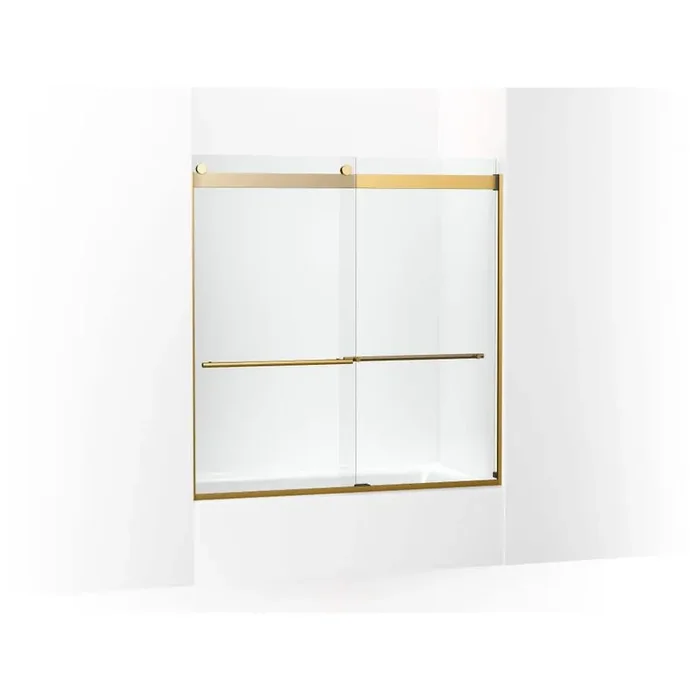 Levity Plus 59.625 in. W x 56.625 in. H Sliding Tub Door in Brass with Clear Glass