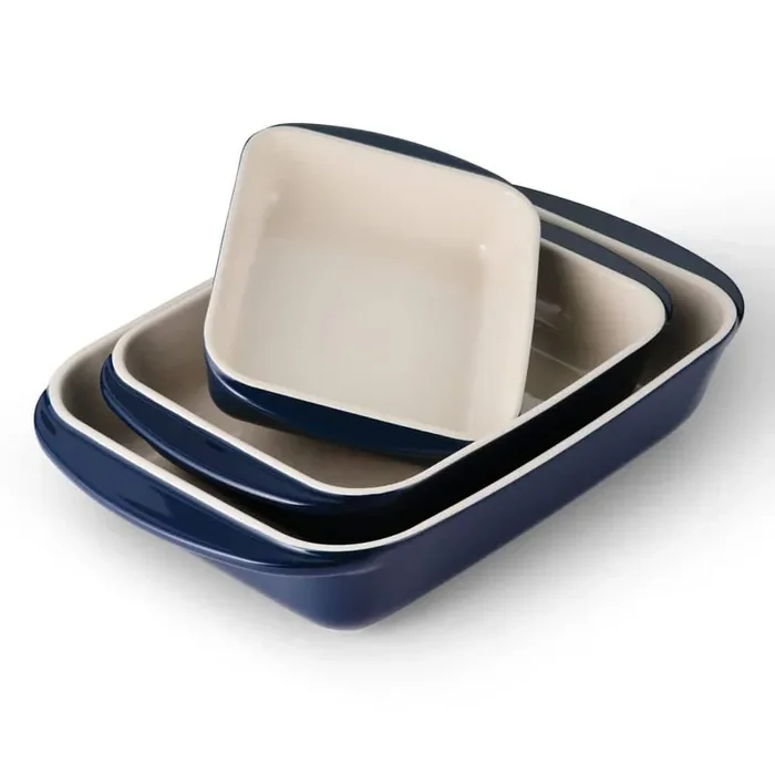 Mae 3 Piece Ceramic Porcelain Enamel Bakeware Set-Cobalt