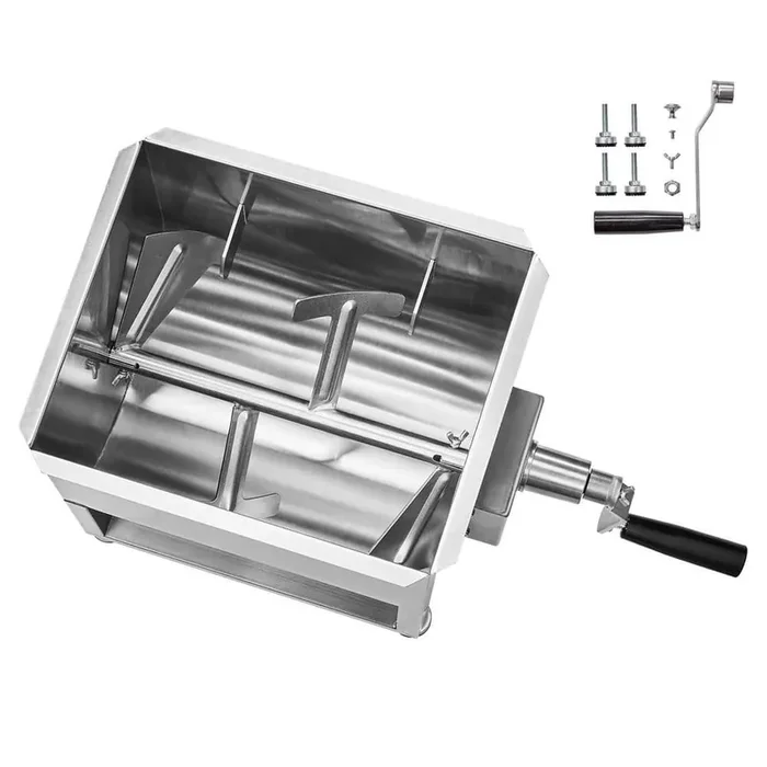 Manual Meat Mixer-120 L Fixed Tank Max 120 lbs. Meat Capacity Stainless Steel with Lid Handle and Gear Sliver
