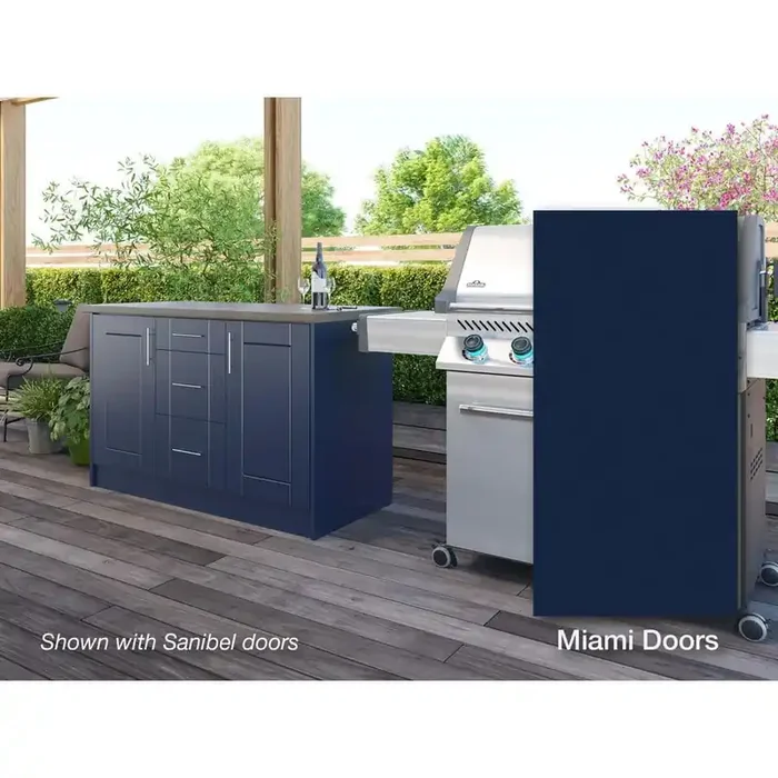 Miami Sapphire Blue 14-Piece 55.25 in. x 34.5 in. x 25.5 in. Outdoor Kitchen Cabinet Island Set