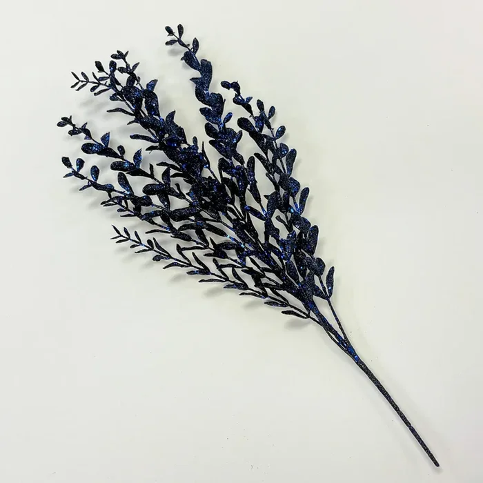 Midnight Blue Glitter Sequin Boxwood Spray – 23″