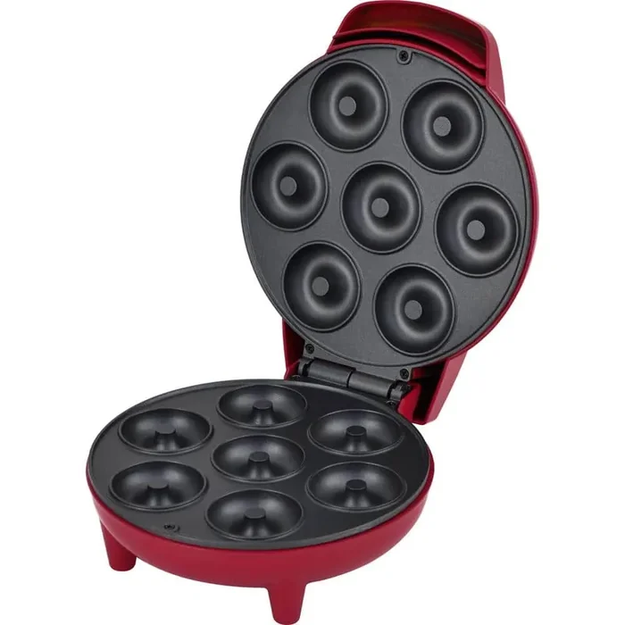 Mini Donut Maker Machine Dessert Specialty Appliance Kid-Friendly with Non-Stick Surface, Makes 7-Doughnuts (Red)