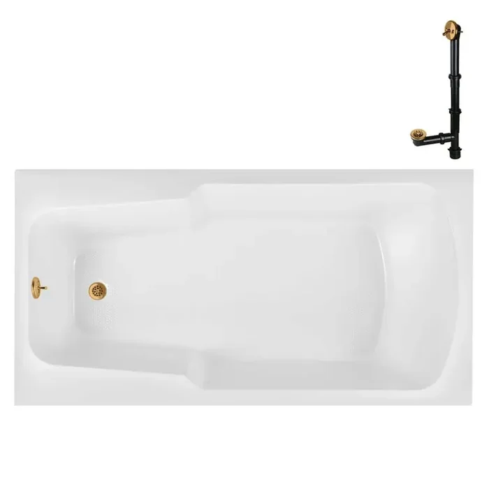 N-4200-724-BGL 66 in. x 34 in. Rectangular Acrylic Soaking Drop-In Bathtub, with Reversible Drain in Brushed Gold