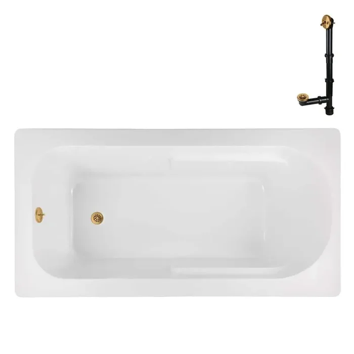 N-4320-745-BGL 72 in. x 36 in. Rectangular Acrylic Soaking Drop-In Bathtub, with Reversible Drain in Brushed Gold