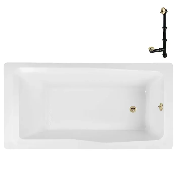 N-4400-757-PBR 60 in. x 32 in. Rectangular Acrylic Soaking Drop-In Bathtub, with Reversible Drain in Polished Brass