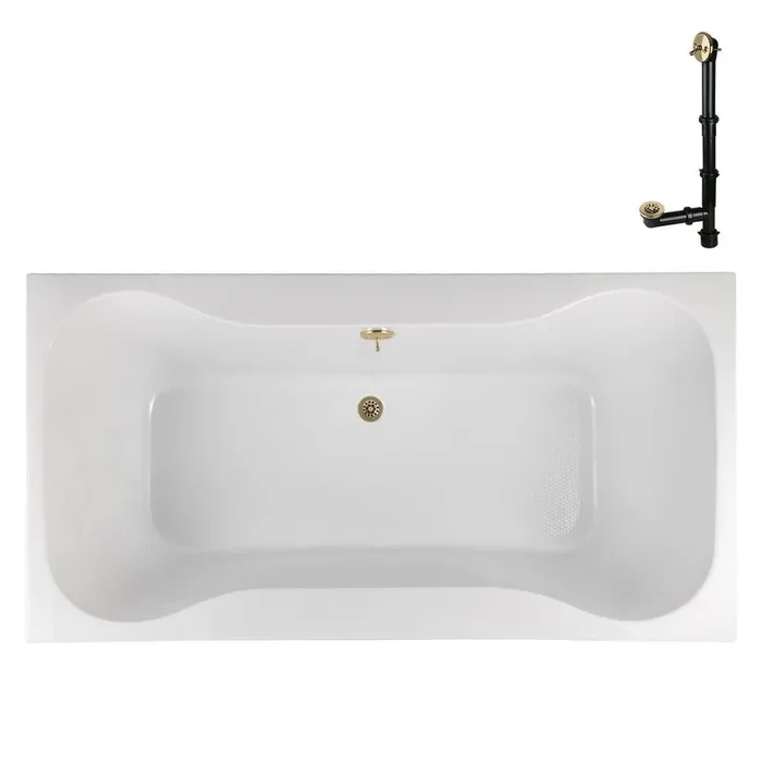 N-4480-769-PBR 66 in. x 34 in. Rectangular Acrylic Soaking Drop-In Bathtub, with Center Drain in Polished Brass
