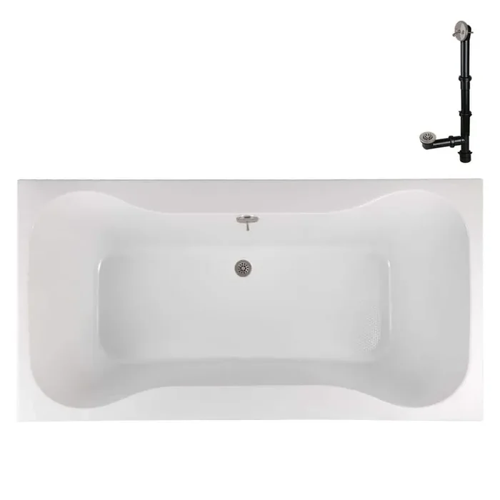 N-4500-772-BNK 72 in. x 36 in. Rectangular Acrylic Soaking Drop-In Bathtub, with Center Drain in Brushed Nickel