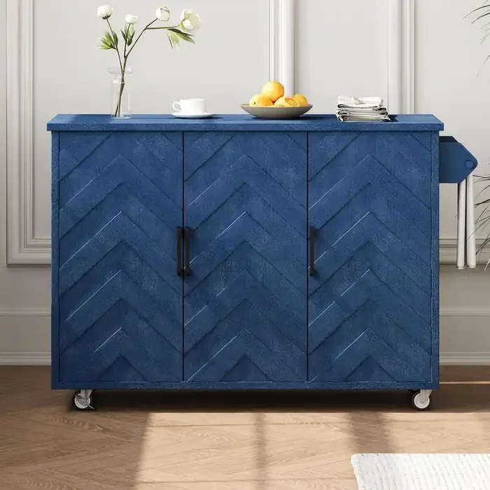 Navy Blue MDF Wood Kitchen Cart with Drop Leaf