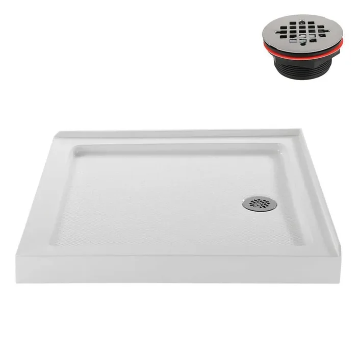 NT-548-322-RH 32 in. L x 32 in. W Corner Acrylic Shower Pan Base, Glossy White with Right Drain, ABS Drain Included