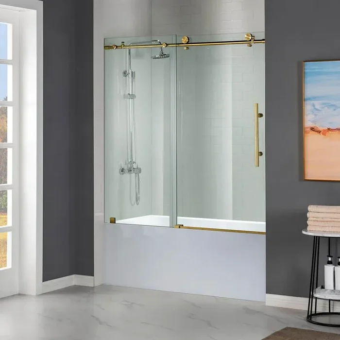 Nutley 60 in. x 62 in. Frameless Sliding Shower Door in Brushed Gold
