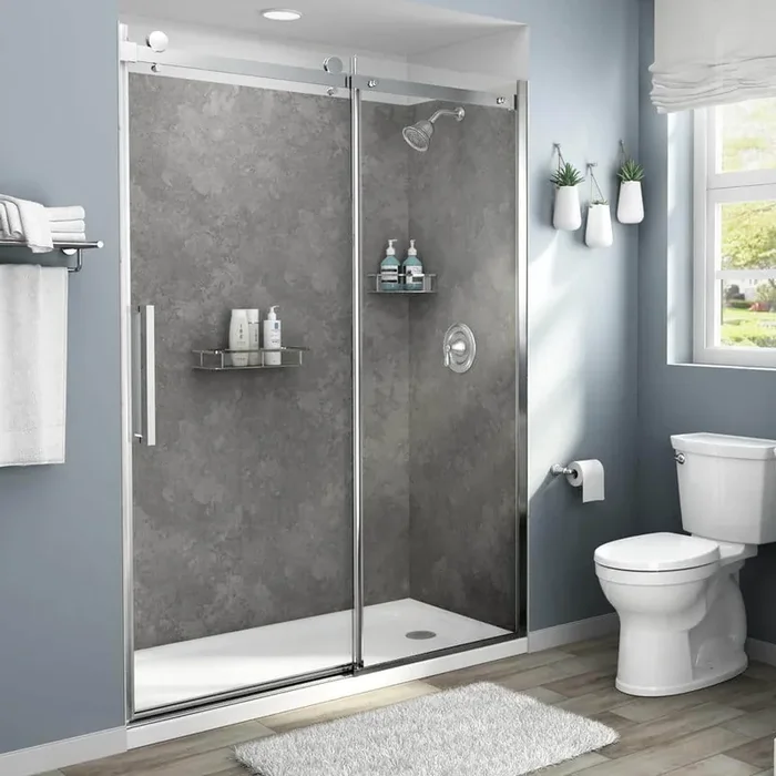 Passage 32 in. x 60 in. x 72 in. 4-Piece Glue-Up Alcove Shower Wall in Gray Concrete