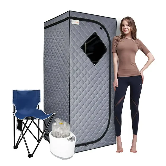 Portable 1-Person Gray Electric Heater Sauna For Home with Chair and Remote
