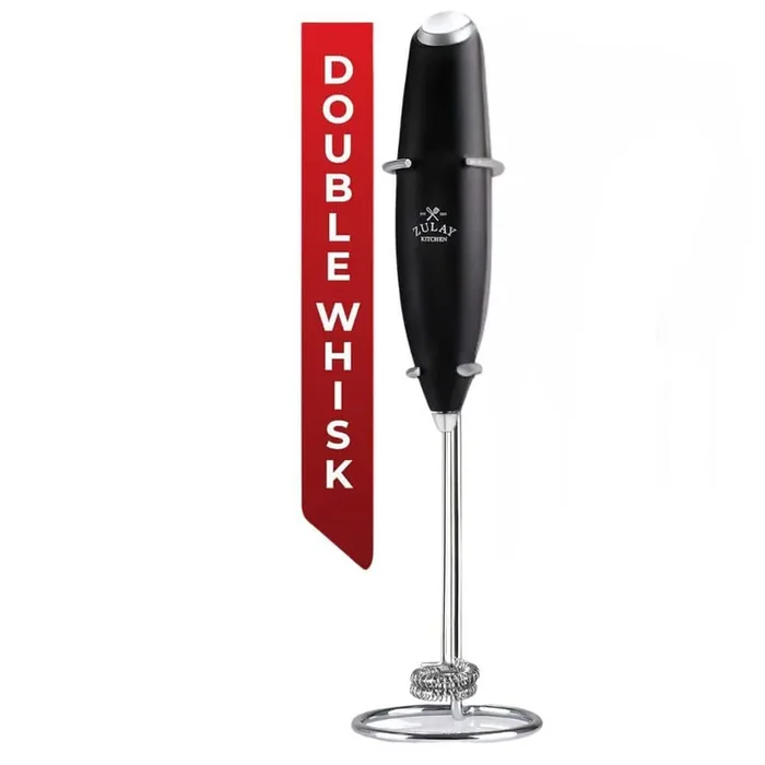 Powerful Double Whisk Milk Frother Handheld-Black