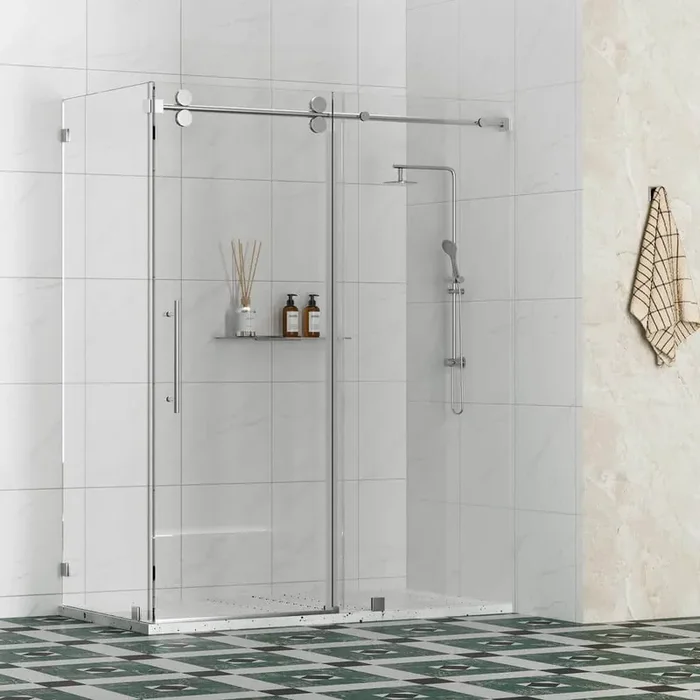 Radiance 54 in. W x 36 in. D x 76 in. H Sliding Frameless Corner Shower Enclosure in Chrome with Clear Glass
