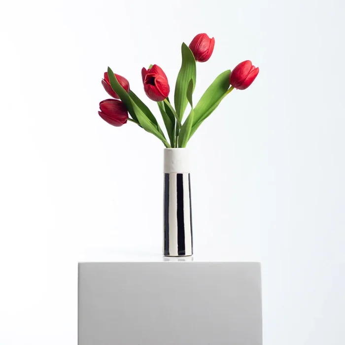 Real Touch Red Faux Tulip Arrangement in Large Tori Vase
