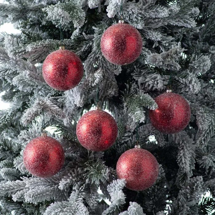 Red Sugar Glitter Christmas Holiday Ball Ornament – Set of 6
