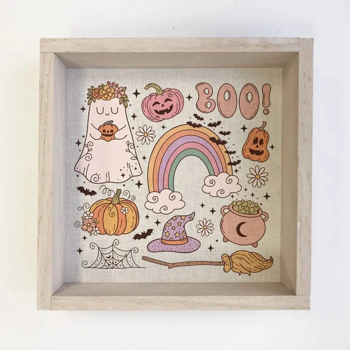 Retro Boo Halloween – Framed Halloween Wall Art – Canvas Art