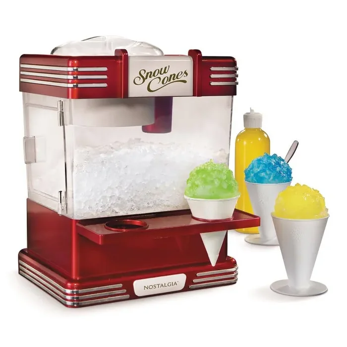 Retro Table-Top Red Snow Cone Maker, Makes 20 Icy Treats, With 2 Reusable Plastic Cups & Ice Scoop