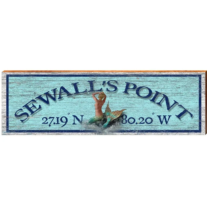 Sewall’s Point Mermaid Blue Latitude Longitude | Wall Art Print on Real Wood