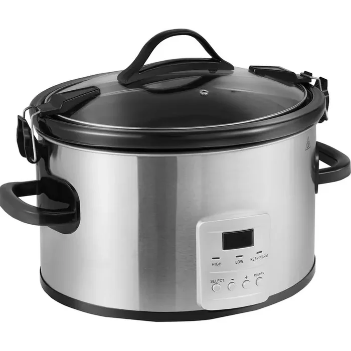 Slow Cooker, 8 qt. 320-Watt Silver Rice/Slow Cooker 3-Level Heat Settings with 20 Hours Max Timer, Digital, Locking Lid