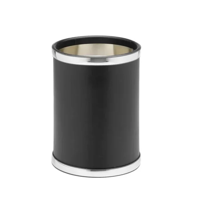 Sophisticates 8 Qt. Black w/Polished Chrome Round Waste Basket