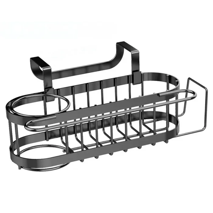 Stainless Steel Kitchen Sink Sponge Holder Caddy Organizer with Movable Brush and Dish Cloth Hanger Rack
