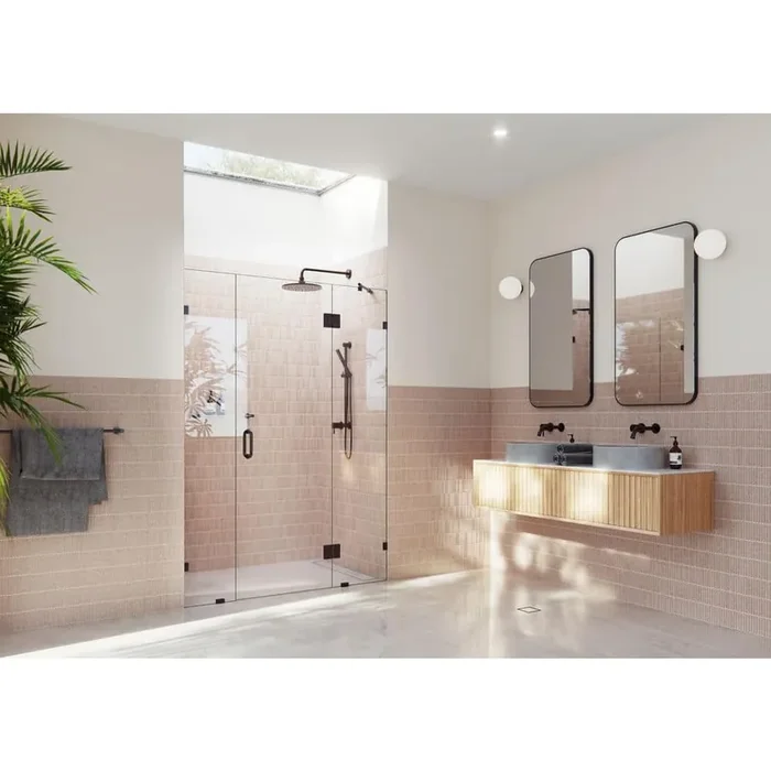 Stellar 59 in. W x 78 in. H Glass Hinged Pivot Frameless 3-Panel Inline Shower Door in Oil Rubbed Bronze