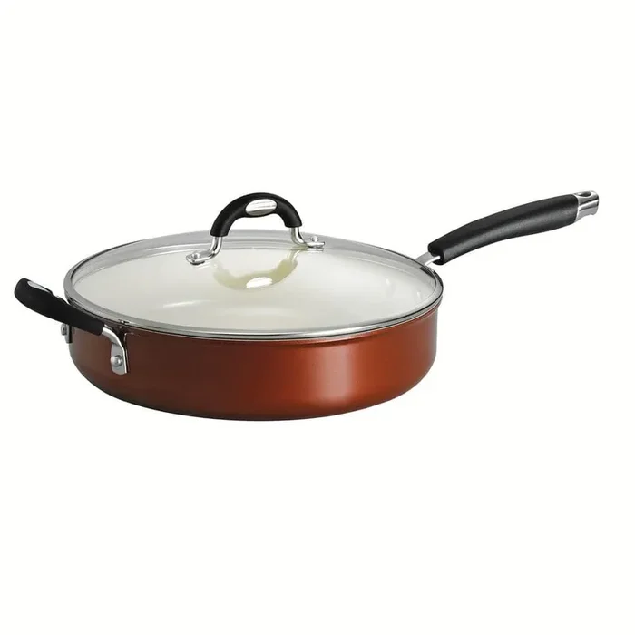 Style Ceramica 11 in. Aluminum Ceramic Nonstick Skillet in Copper with Glass Lid