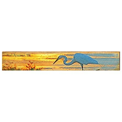 Sunset Egret at Port Aransas Texas Home Decor Art Print on Real Wood Each