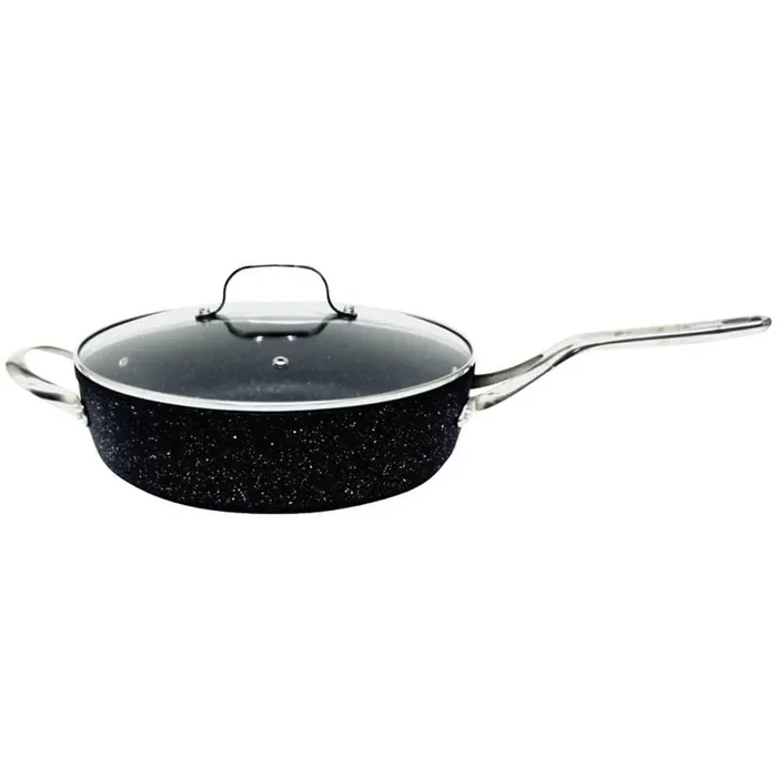 The Rock 11 in. Aluminum Nonstick Frying Pan in Black Speckle with Glass Lid