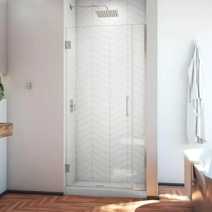 Unidoor Plus 36 to 36.5 in. x 72 in. Frameless Hinged Shower Door in Brushed Nickel
