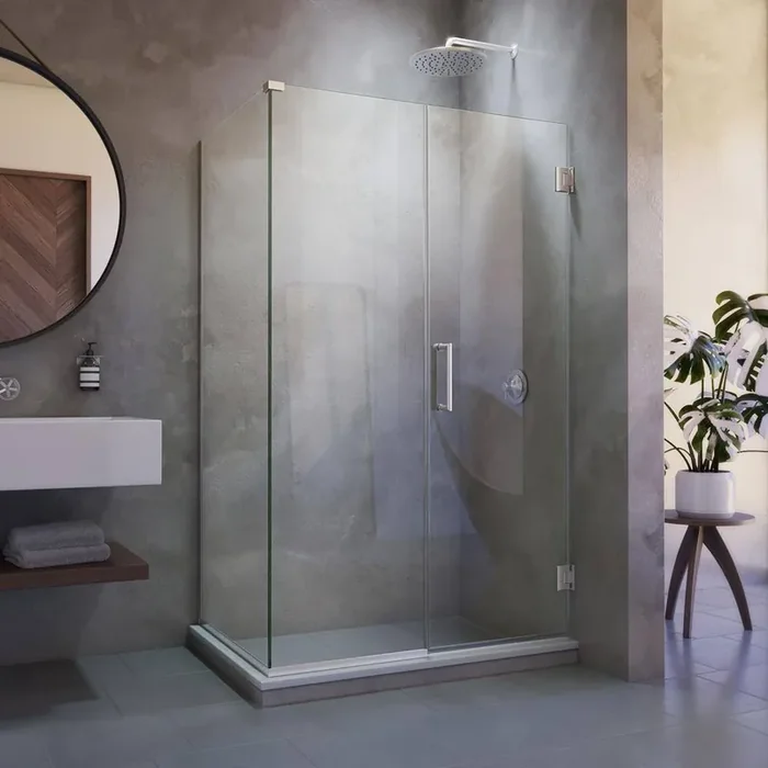 Unidoor Plus 47 in. W x 30-3/8 in. D x 72 in. H Frameless Hinged Shower Enclosure in Brushed Nickel
