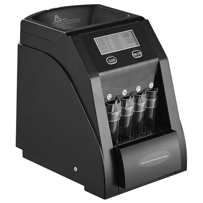 USD Coin Sorter, Wrapper Machine Holds up to 200 Coins LCD Screen Display Coin Storage,Food Vacuum Sealer Black