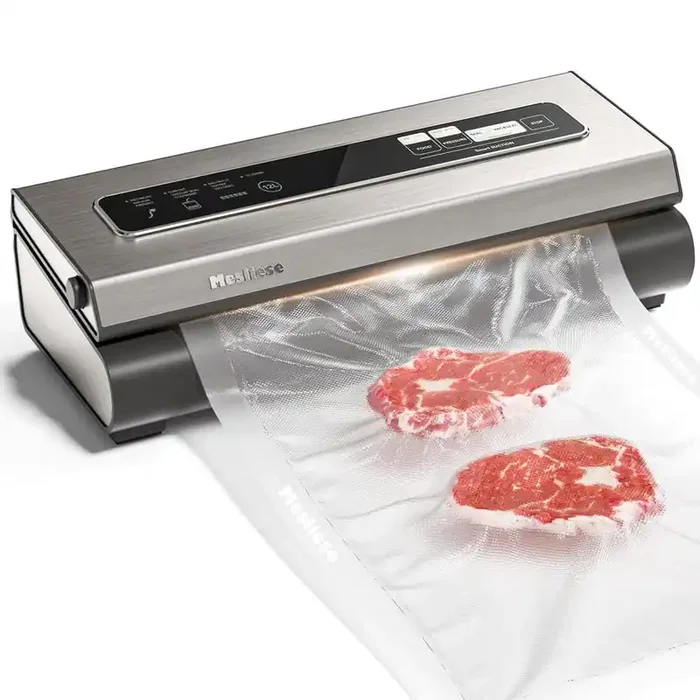 Vacuum Sealer Machine, 90kPa 6-in-1 Silver Food Vacuum Sealer Double Seal Strip with Cutter 2 Bag Rolls Dry&Moist Modes