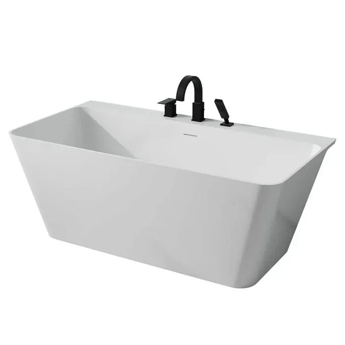 Vault Series 67 in. x 32 in. Flat Bottom Acrylic Freestanding Soaking Bathtub with Center Drain, Matte Black Faucet