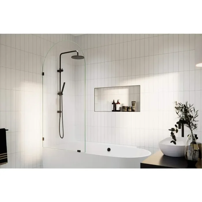 Venus 34 in. W x 66.75 in. H Single Fixed Frameless Arched Tub Door in Oil Rubbed Bronze without Handle