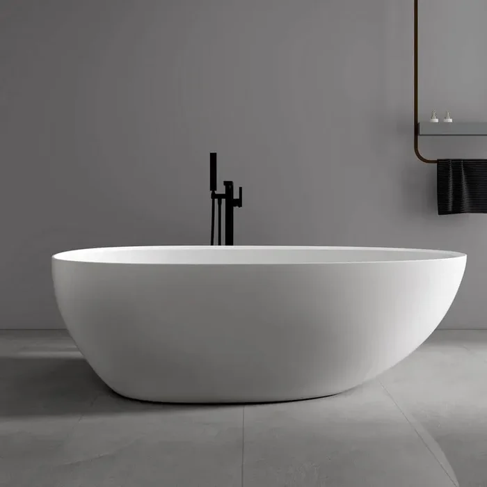 Verna 71 in. x 35 in. Stone Resin Freestanding Soaking Bathtub in White