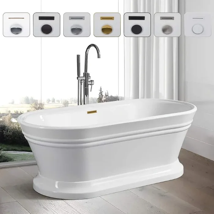 Versailles 67 in. x 31 in. Acrylic Freestanding Soaking Bathtub with Center Drain in White/Titanium Gold