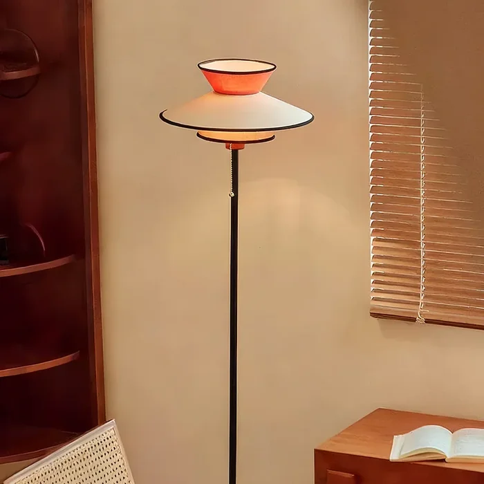 Vintage Ambient Light Floor Lamp with Pull Chain Switch Fabric Shade Light