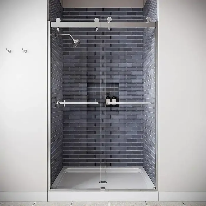 Volturno 48 in. W x 76 in. H Semi-Frameless Sliding Shower Door CrystalTech Treated 5/16 in. Clear Glass Chrome Hardware